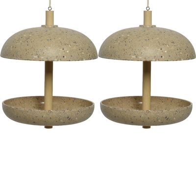 2x stuks vogel voedersilo hangend - bamboe hout - lichtbruin - 21 x 25 cm