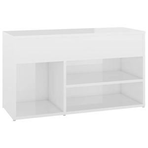 The Living Store Opbergbank 80x30x45 cm - Hoogglans wit - Schoenenkast met 2 schappen en bak