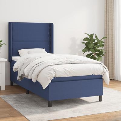 Boxspring met matras stof blauw 90x200 cm