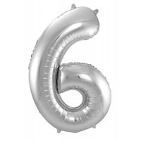 Zilveren Folieballon Cijfer 6 - 86 cm - thumbnail