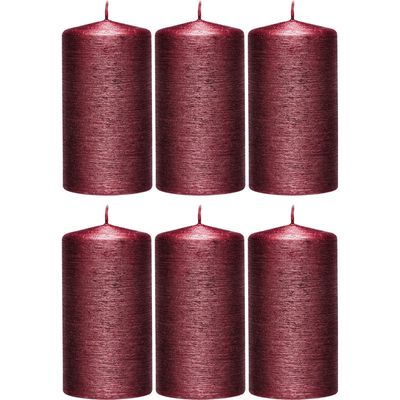 6x Rode cilinderkaarsen/stompkaarsen 7 x 13 cm 25 branduren