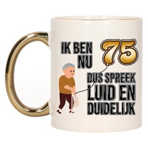 Verjaardag cadeau mok 75 jaar - luid en duidelijk - goud - 300 ml - Keramiek