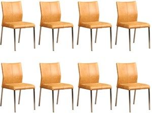 Set van 8 Cognac leren moderne eetkamerstoelen Basic - poot vierkant rvs - Vintage Leer Cognac (cognac leer)