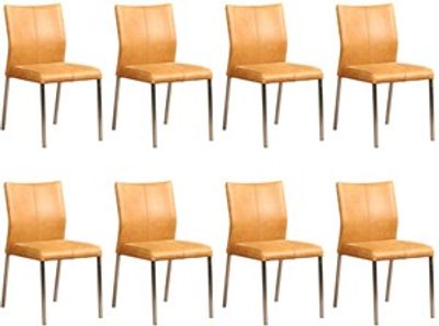 Set van 8 Cognac leren moderne eetkamerstoelen Basic - poot vierkant rvs - Vintage Leer Cognac (cognac leer)