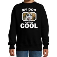 Husky honden trui / sweater my dog is serious cool zwart voor kinderen - thumbnail