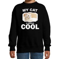 Katten liefhebber trui / sweater Witte kat my cat is serious cool zwart voor kinderen 14-15 jaar (170/176)  -