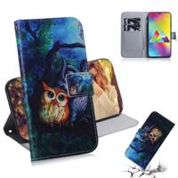 Olieverf uil patroon gekleurde tekening horizontale Flip lederen case voor Galaxy M20 met houder & card slots & portemonnee