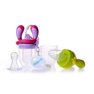 KidsMe Food Feeder fruitspeen & sabbelzakje voor baby Starter Kit - Grey/Plum