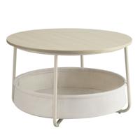 Salontafel met stoffen mand voor extra opbergruimte, Naturel beige + Crème / Ronde