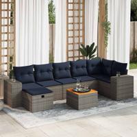 8-delige Loungeset met kussens poly rattan grijs