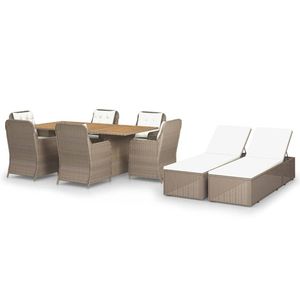 vidaXL 9-delige Tuinset poly rattan bruin