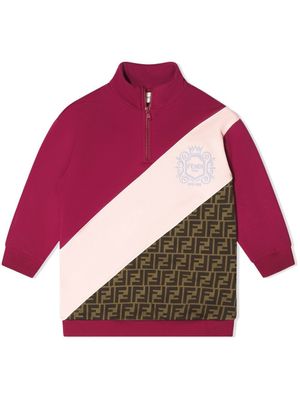 Fendi Kids sweat zippé à logo brodé - Rose