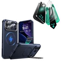 iPhone 17 Pro Max Bundle Cyber Tough Magnetic Case (Camera Control, Stash Stand) and Armorite Screen Protector - Navy Blue