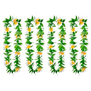 Hawaii krans/slinger - 4x - Tropische kleuren mix groen/wit - Bloemen hals slingers