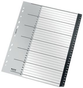 Leitz Recycle tabbladen, ft A4, 11-gaatsperforatie, PP, zwart, 1-31 10 stuks