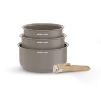 Set van 3 steelpannen - Geschikt voor alle kookplaten inclusief inductie - ARTHUR MARTIN - AM1122 - Keramiek - Ø 16-18-20 cm + afneembare handgreep - Taupe