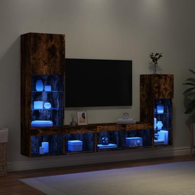 8-delige tv-wandmeubelset met LED bewerkt hout gerookt eiken