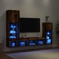 8-delige tv-wandmeubelset met LED bewerkt hout gerookt eiken 8-delige tv-wandmeubelset met LED bewerkt hout gerookt eiken