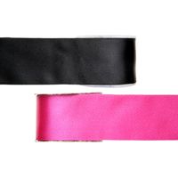 Satijn sierlint pakket - zwart/roze - 2,5 cm x 25 meter - Hobby/decoratie/knutselen