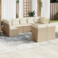 9-delige Loungeset met kussens poly rattan beige