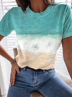 Ombre/tie-Dye Short Sleeve Casual Sea Printed T-shirt