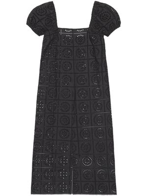 GANNI robe mi-longue à broderie anglaise - Noir