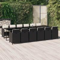 13-delige Tuinset met kussens poly rattan zwart