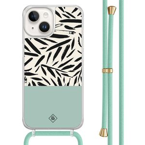 iPhone 14 hoesje met mint koord - Abstract mint palms