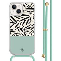 iPhone 14 hoesje met mint koord - Abstract mint palms