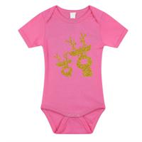 Kerst baby rompertje - roze - glitter goud - rendier - Kerst cadeau