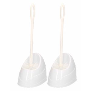 2x Witte toiletborstels/wc-borstels met houder kunststof 45 cm - Toiletborstels