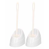 2x Witte toiletborstels/wc-borstels met houder kunststof 45 cm - Toiletborstels - thumbnail