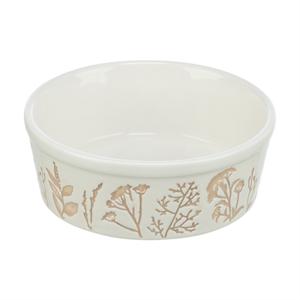 TRIXIE VOERBAK / DRINKBAK HOND PLANTMOTIEF STRUCTUUR KERAMIEK WIT / TAUPE 1,2 LTR 20 CM