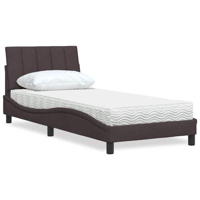Bed met matras "Hanko" stof donkerbruin 90x200 cm
