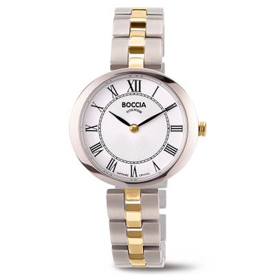 Boccia 3346-02 Horloge titanium zilver- en goudkleurig-wit 30 mm