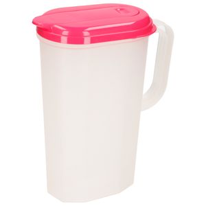 Waterkan/sapkan transparant/fuchsia met deksel 2 liter kunststof