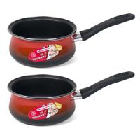 Set van 2x stuks steelpan - 16 cm - sauspan - juspan met anti-aanbaklaag - rood