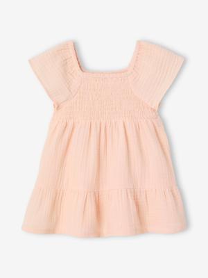 Babyjurk met smok van katoenen gaas abrikoos (poederkleur)
