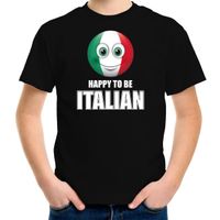Happy to be Italian landen shirt zwart voor kinderen met emoticon XL (158-164)  -