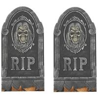 2x RIP kerkhof grafstenen met schedel 65 cm Halloween decoratie
