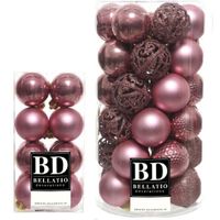 53x stuks kunststof kerstballen oudroze (velvet pink) 4 en 6 cm glans/mat/glitter mix - thumbnail