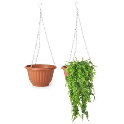 Plasticforte Plantenpot - 2x - hangend - kunststof - terracotta - D20 x H12cm - bloempot aan ketting