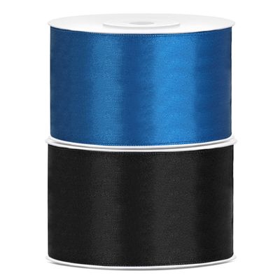 Set van 2 stuks sierlinten/cadeaulinten/satijnen linten zwart en blauw 38 mm x 25 meter