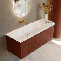Badmeubel Mondiaz Kurve-Dlux | 125 cm cm | Meubelkleur Ruby | Wastafelkleur Frappe | Solid surface | Wasbak links zijde spoelbak | Zonder kraangat(en)