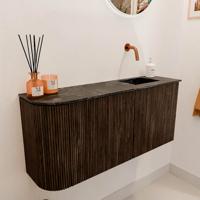 Toiletmeubel Mondiaz Joya Dlux | 91.6 cm | Meubelkleur Walnut | Faye wastafel Lava Wasbak Rechts | Zonder kraangat(en)