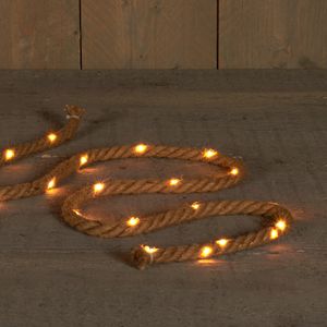 2x Lichtsnoer jute touw met 20 warm witte lampjes incl. timer op batterij   -