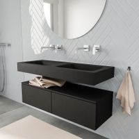 Mondiaz Alan badmeubel 120 cm urban 2 lades vrijhangend wastafel dubbel zonder kraangat zwart