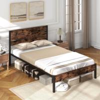 Metalen Bed Bedframe voor 200 x 140 cm Matras Tweepersoonsbedframe Bedomlijsting met Lattenbodem en Opbergruimte