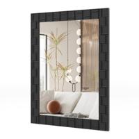 80 x 60 CM Moderne Wandspiegel Wandspiegel met Houten Lijst Verticale & Horizontale Ophanging Rechthoekige Spiegel