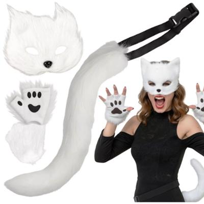 Ruhhy Vossen verkleed kostuum - 4-delig - wit - masker / staart / pootjes - kvos verkleedset Ruhhy Vossen verkleed kostuum - 4-delig - wit - masker / staart / pootjes - kvos verkleedset